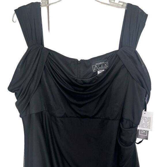Alex Evenings Black Cold Shoulder Mesh Gown with Cowl Neckline & Overlay Skirt - Picture 4 of 9